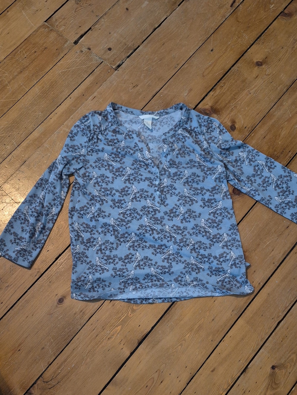 H&M Light Blue Floral Henley Blouse